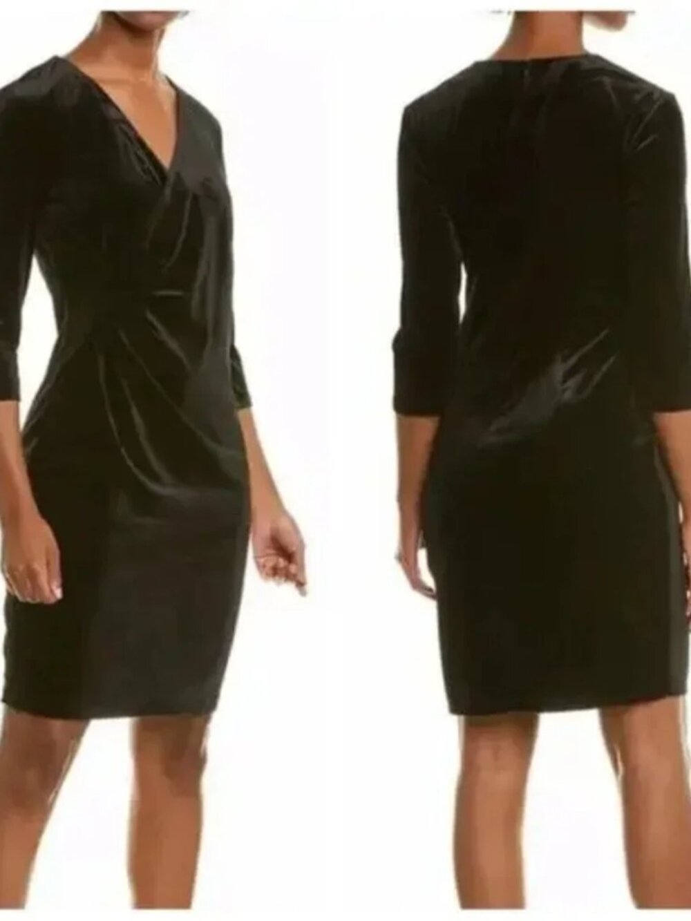 J. McLaughlin Olana Black Velvet Wrap Dress 3/4 Sleeve Size Medium